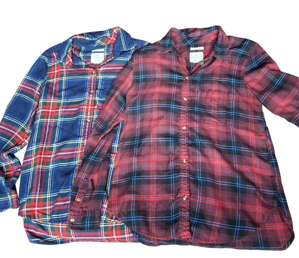 American Eagle Ahh-Mazingly Soft Boyfriend Flannel Shirts Lot 2 Womens Small